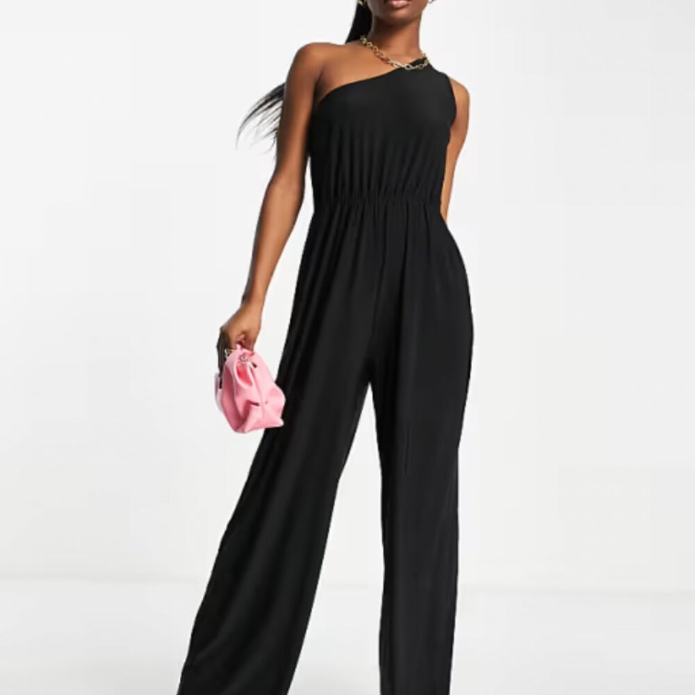 🖤 Missguided Slinky One-Shoulder Jumpsuit (Black) – Size US S (6)